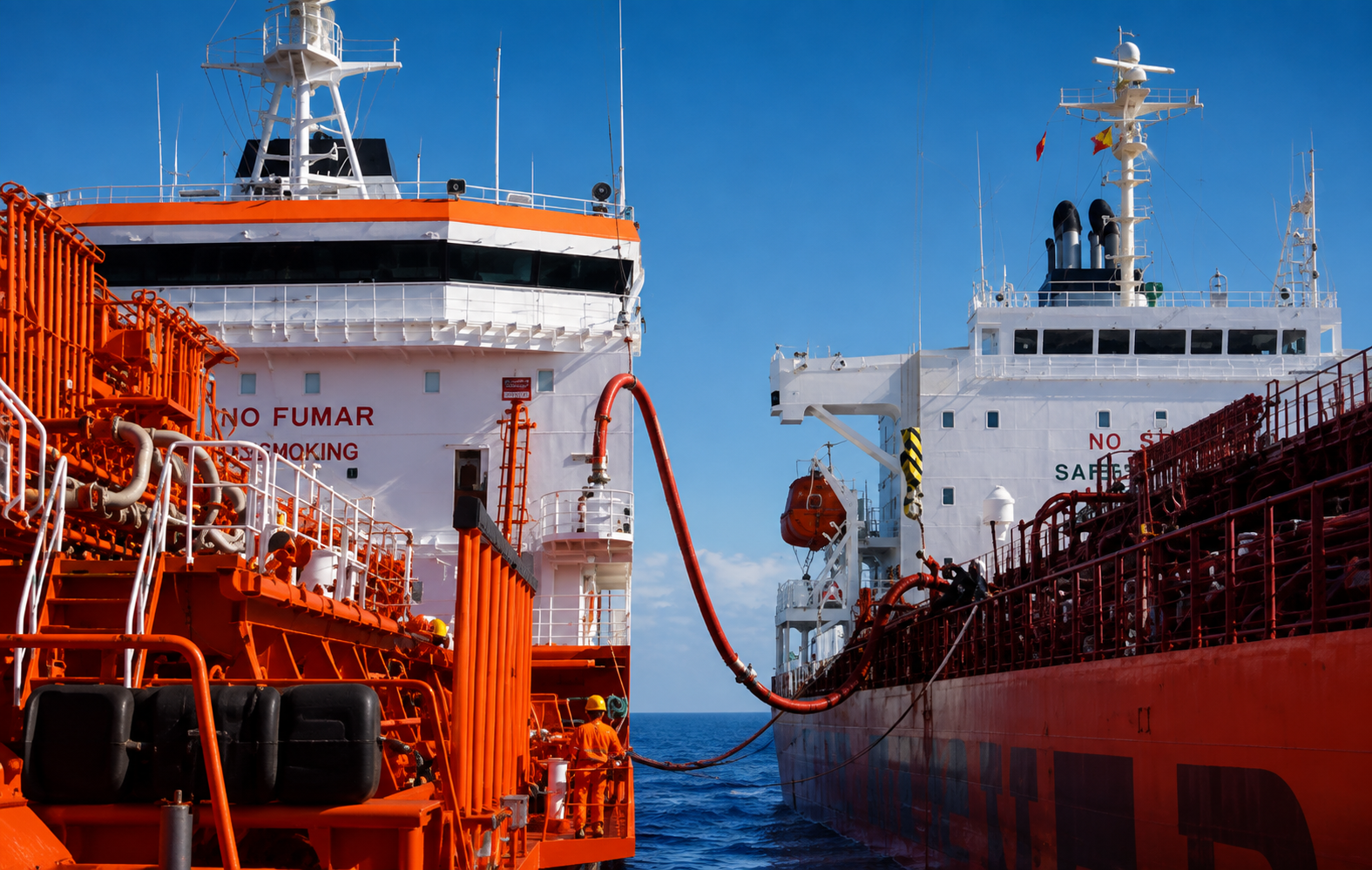 Marine crew handling rigging and safety equipment on deck